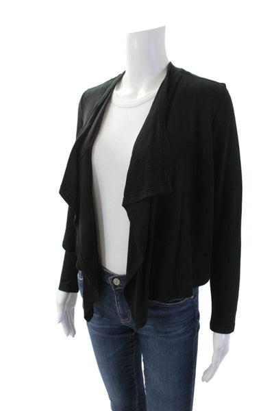 DKNY Womens Textured Long Sleeve Open Knit Cardigan Top Black Size XL