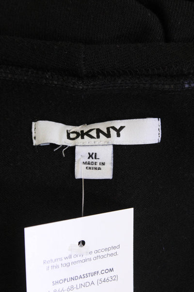 DKNY Womens Textured Long Sleeve Open Knit Cardigan Top Black Size XL