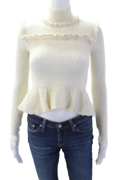 Intermix Womens Alpaca Turtleneck Peplum Pullover Sweater Cream Size S