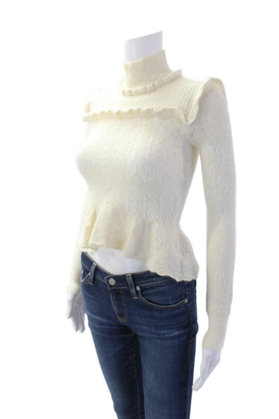 Intermix Womens Alpaca Turtleneck Peplum Pullover Sweater Cream Size S