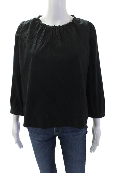 APC Womens Long Sleeve Scoop Neck Boxy Blouse Top Black CottonS ize Small