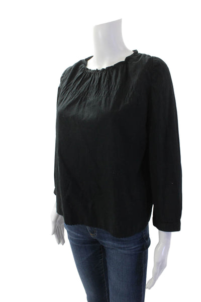 APC Womens Long Sleeve Scoop Neck Boxy Blouse Top Black CottonS ize Small