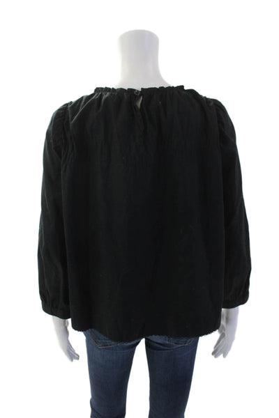 APC Womens Long Sleeve Scoop Neck Boxy Blouse Top Black CottonS ize Small