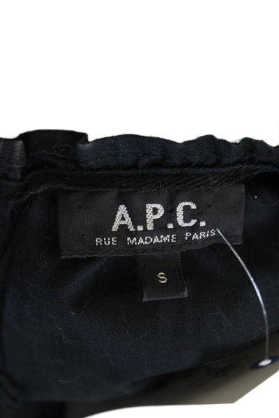 APC Womens Long Sleeve Scoop Neck Boxy Blouse Top Black CottonS ize Small