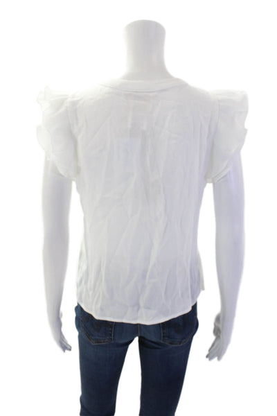 Muche Et Muchette Womens Ruffle Sleeve Button-Up Tank Top White Size XS/S
