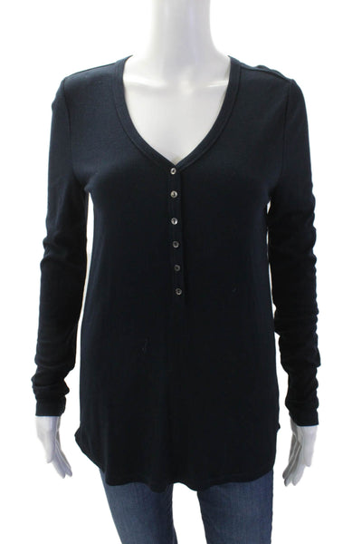 Liverpool Los Angeles Womens Button-Up Long Sleeve Henley Top Blue Size S