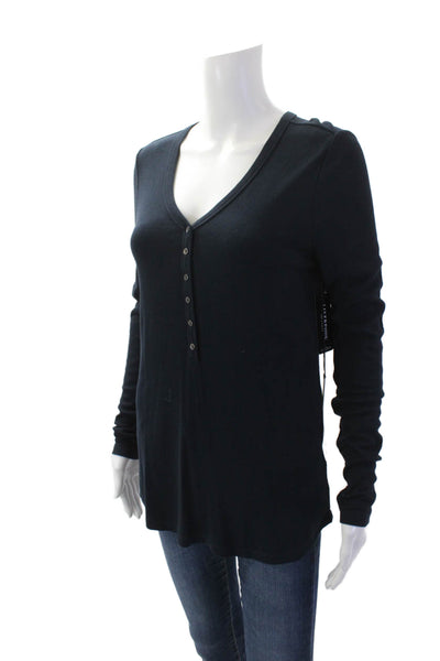 Liverpool Los Angeles Womens Button-Up Long Sleeve Henley Top Blue Size S