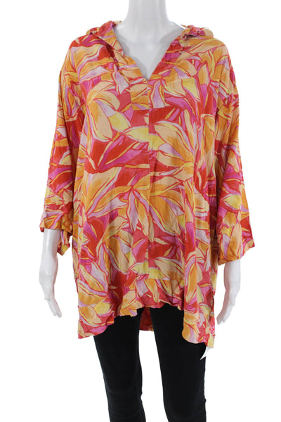 Z Supply Womens Linen Blend Floral Print Blouse Red Yellow Size Medium