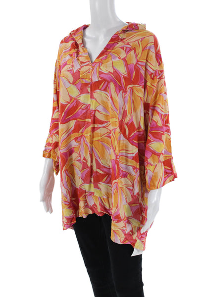 Z Supply Womens Linen Blend Floral Print Blouse Red Yellow Size Medium