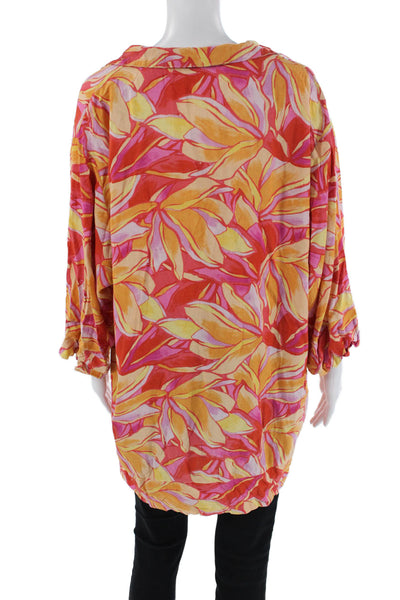 Z Supply Womens Linen Blend Floral Print Blouse Red Yellow Size Medium