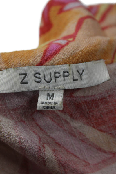 Z Supply Womens Linen Blend Floral Print Blouse Red Yellow Size Medium