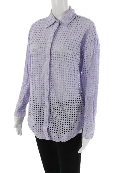 Steve Madden Womens Eyelet Button Down Shirt Lavender Purple Cotton Size Small