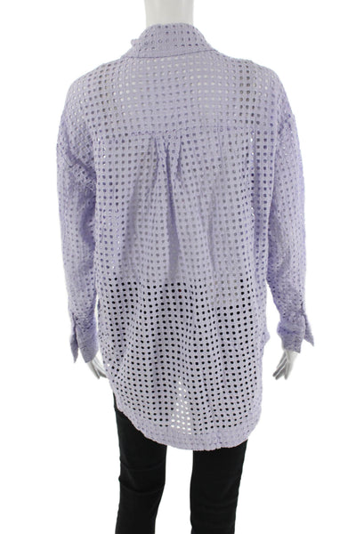 Steve Madden Womens Eyelet Button Down Shirt Lavender Purple Cotton Size Small