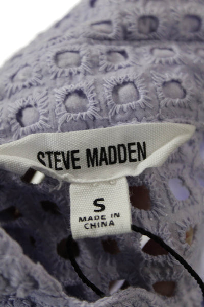 Steve Madden Womens Eyelet Button Down Shirt Lavender Purple Cotton Size Small