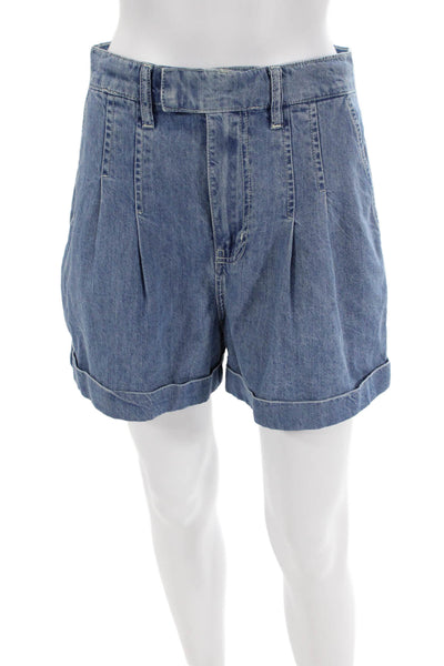 Frame Womens Textured Cotton Pleated Lined Zip Cuff Bottom Shorts Blue Size 02