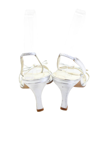 Vera Wang Womens Stiletto Metallic Bow Slingback Sandals Silver Leather Size 6.5