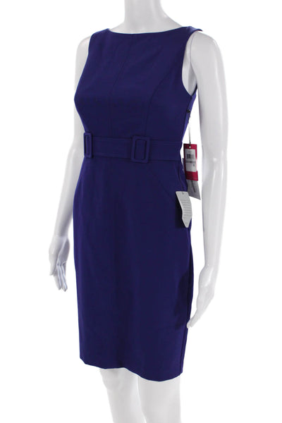 Vince Camuto Womens Back Zip Sleeveless Boat Neck Sheath Dress Indigo Size 0P