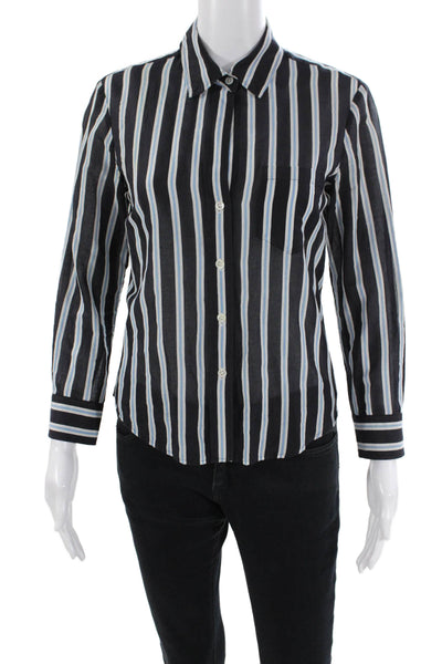 Theory Womens Button Front Long Sleeve Collared Shirt Blue White Cotton Small