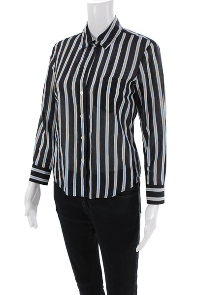 Theory Womens Button Front Long Sleeve Collared Shirt Blue White Cotton Small