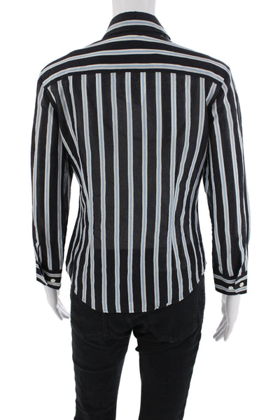 Theory Womens Button Front Long Sleeve Collared Shirt Blue White Cotton Small