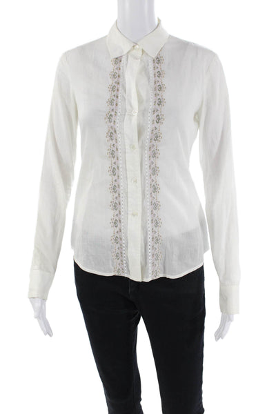 Theory Womens Button Front Long Sleeve Collared Shirt White Cotton Petite