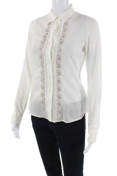 Theory Womens Button Front Long Sleeve Collared Shirt White Cotton Petite