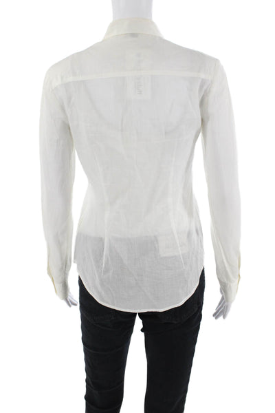 Theory Womens Button Front Long Sleeve Collared Shirt White Cotton Petite