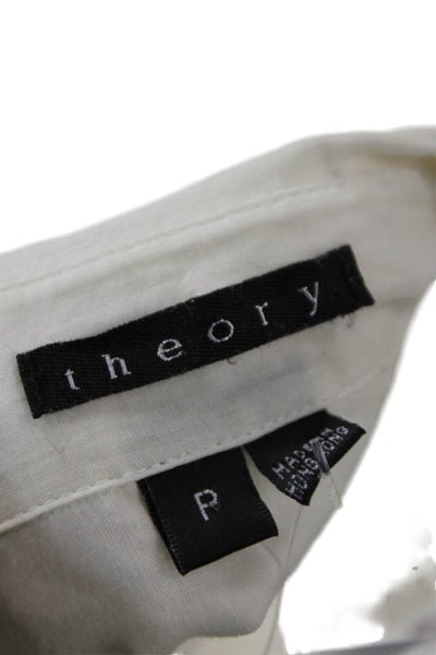 Theory Womens Button Front Long Sleeve Collared Shirt White Cotton Petite
