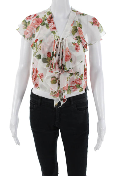 Show Me Your Mumu Womens Short Sleeve Floral Printed Sheer Top White Size S