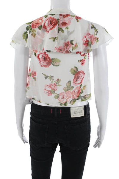 Show Me Your Mumu Womens Short Sleeve Floral Printed Sheer Top White Size S