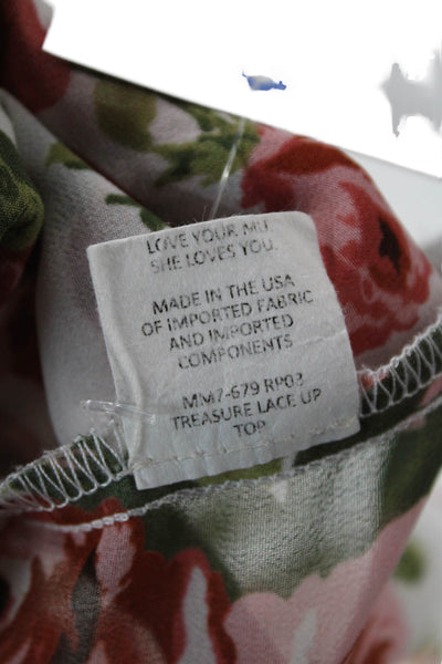 Show Me Your Mumu Womens Short Sleeve Floral Printed Sheer Top White Size S