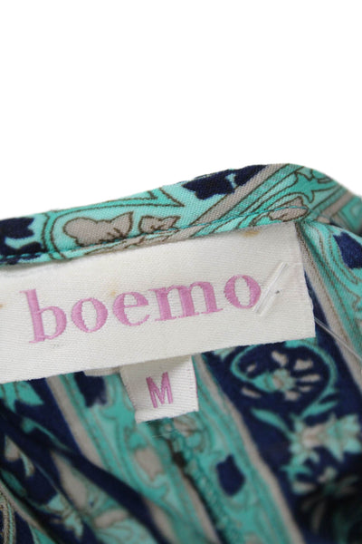 BOEMOS Womens Floral Print Buttoned Tassel Tied Maxi Shift Dress Green Size M