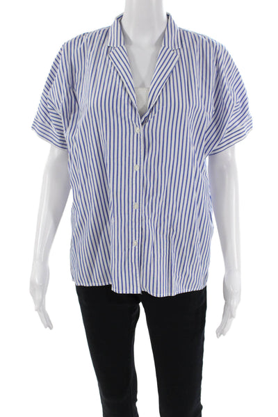 Stateside Womens Cotton Short Sleeve Stripe Button Up Top White Size S