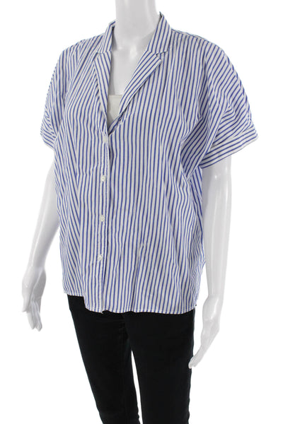 Stateside Womens Cotton Short Sleeve Stripe Button Up Top White Size S
