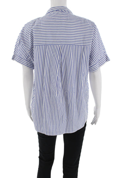 Stateside Womens Cotton Short Sleeve Stripe Button Up Top White Size S