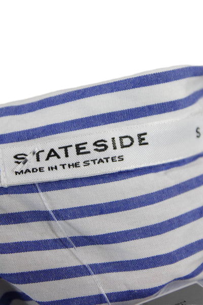 Stateside Womens Cotton Short Sleeve Stripe Button Up Top White Size S