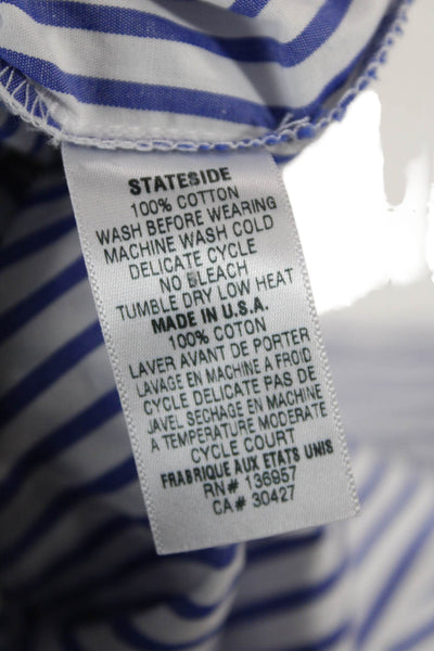 Stateside Womens Cotton Short Sleeve Stripe Button Up Top White Size S