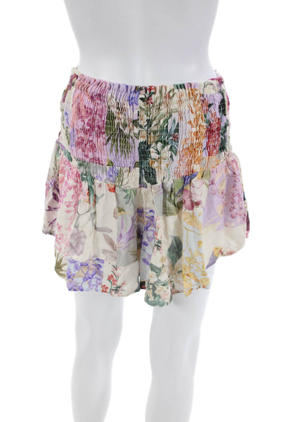 Zara Womens Cotton Elastic Waistband Drawstring Floral Casual Shorts Multi Size