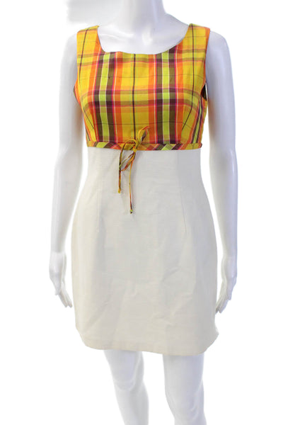 Trina Turk Womens Textured Scoop Neck Sleeveless Plaid Fitted Dress Nude Size 04