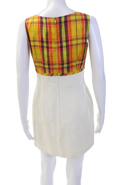 Trina Turk Womens Textured Scoop Neck Sleeveless Plaid Fitted Dress Nude Size 04