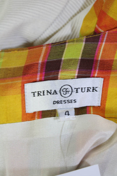Trina Turk Womens Textured Scoop Neck Sleeveless Plaid Fitted Dress Nude Size 04