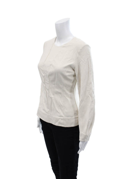 M.M. Lafleur Womens Paneled Detail Long Sleeve Zippered Blouse Beige Size S