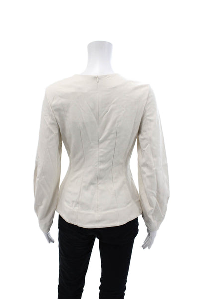 M.M. Lafleur Womens Paneled Detail Long Sleeve Zippered Blouse Beige Size S