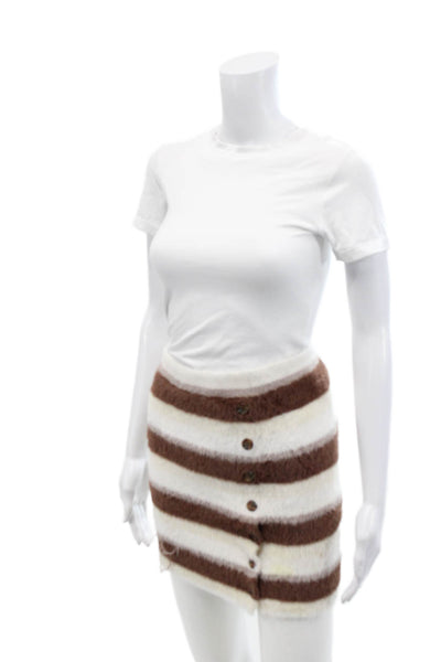 Free People Womens Striped Stretch Buttoned Mini Skirt Beige Size XS