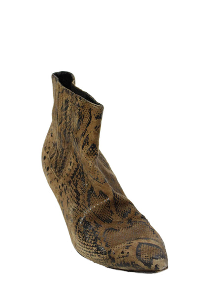 Celine Womens Snakeskin Print Suede Pointed Toe Ankle Boots Brown Size 6.5