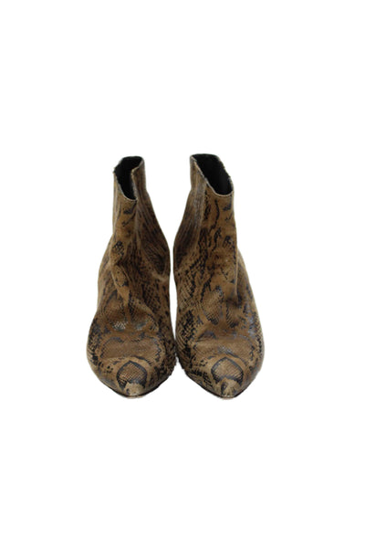 Celine Womens Snakeskin Print Suede Pointed Toe Ankle Boots Brown Size 6.5