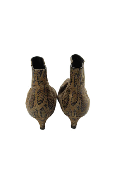 Celine Womens Snakeskin Print Suede Pointed Toe Ankle Boots Brown Size 6.5