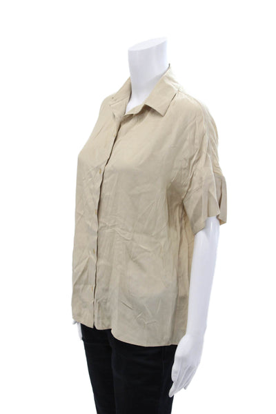 Massimo Dutti Womens Satin Short Sleeve Buttoned Collared Blouse Beige Size 2