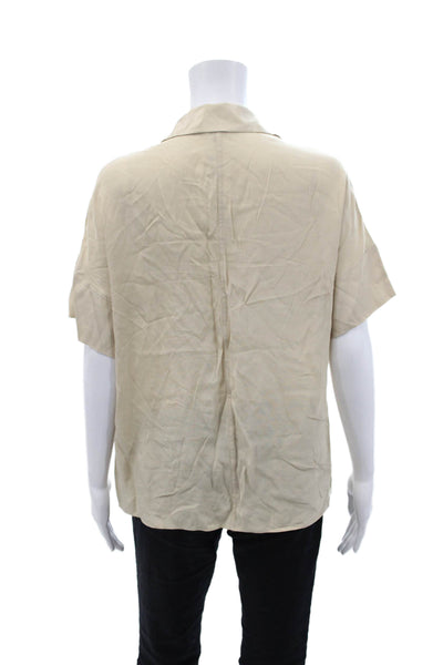 Massimo Dutti Womens Satin Short Sleeve Buttoned Collared Blouse Beige Size 2