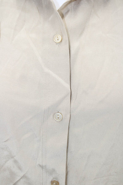 Massimo Dutti Womens Satin Short Sleeve Buttoned Collared Blouse Beige Size 2